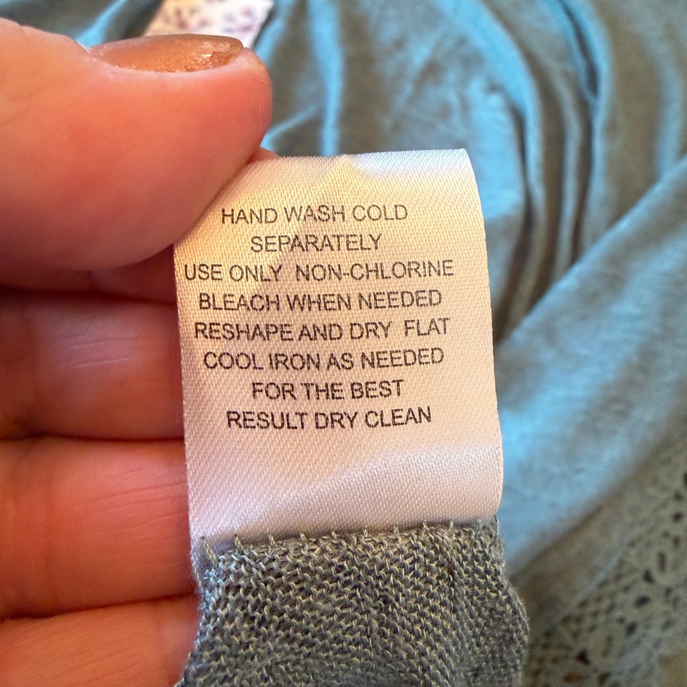 New Pink Republic Sage Green Open-Front Cardigan with Crotched Trim - Picture 12 of 13